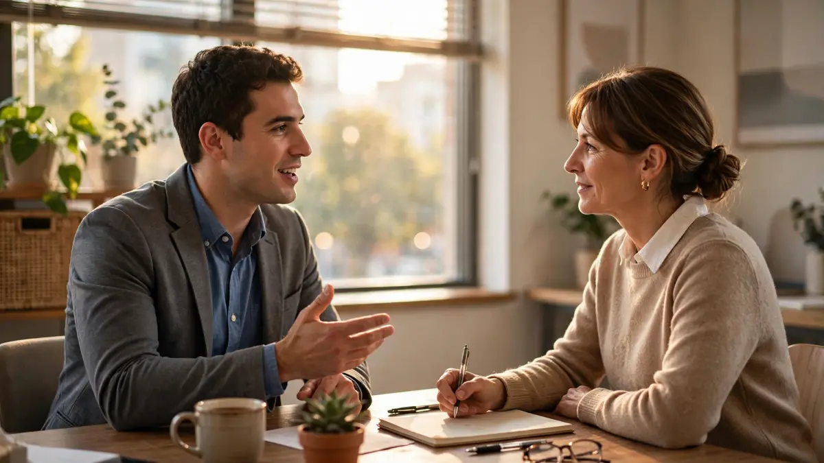Candidate speaking confidently in a job interview