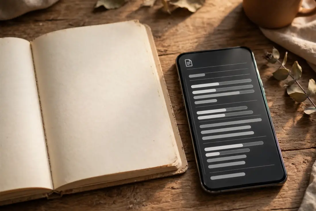 Notebook and phone holding AI-generated video summaries on a desk