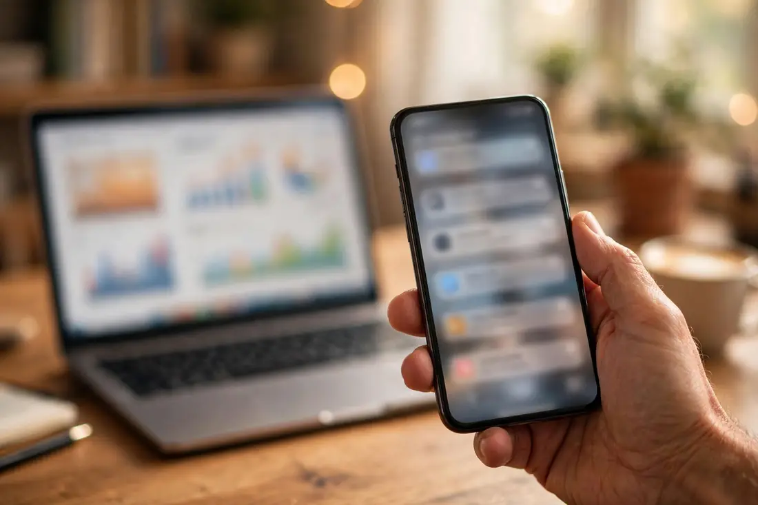 Hand holding a phone showing a new order notification